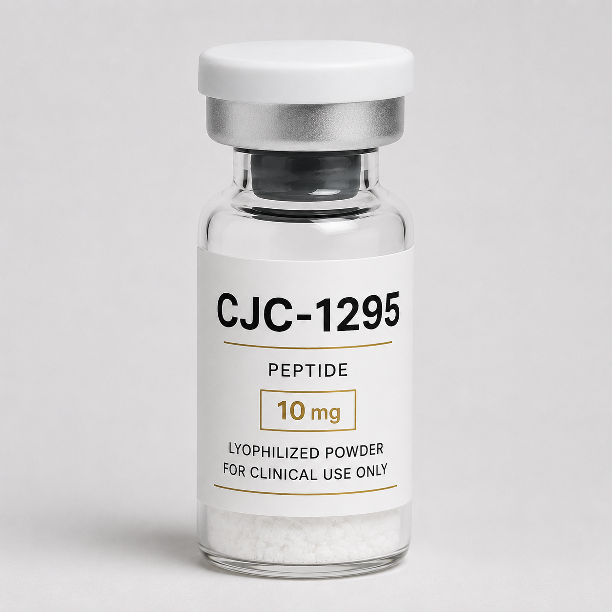 Clinical-use CJC-1295 10 mg lyophilized powder vial used in physician-guided performance, recovery, healthy aging, and wellness programs.