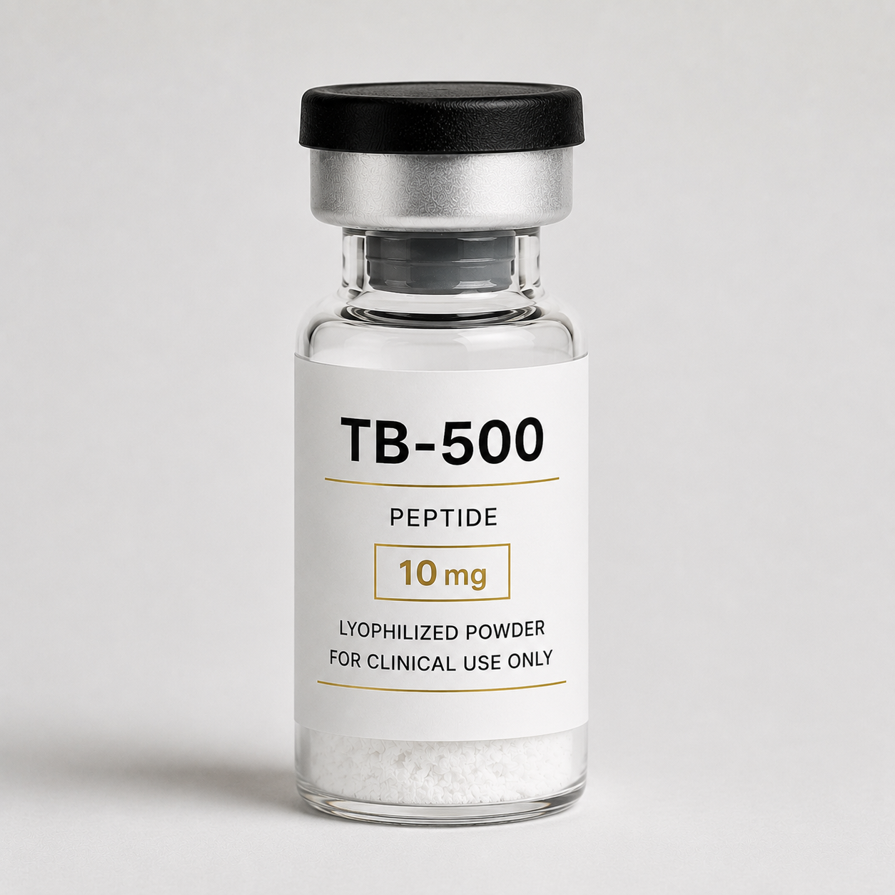 Clinical-use TB-500 10 mg lyophilized powder vial used in physician-guided recovery, tissue repair, and musculoskeletal wellness programs.
