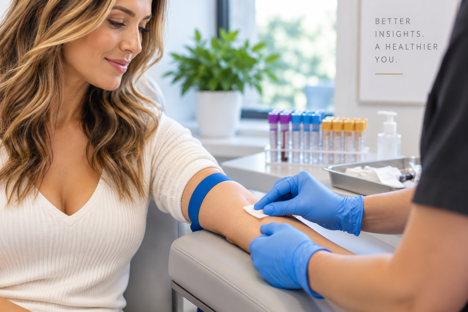 Woman preparing for hormone health bloodwork as part of a medical evaluation