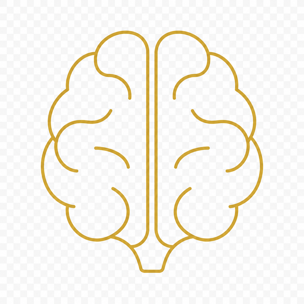 Gold outline brain icon representing mental clarity, focus, and cognitive performance for the Life Upgraded Testosterone Replacement Therapy program.