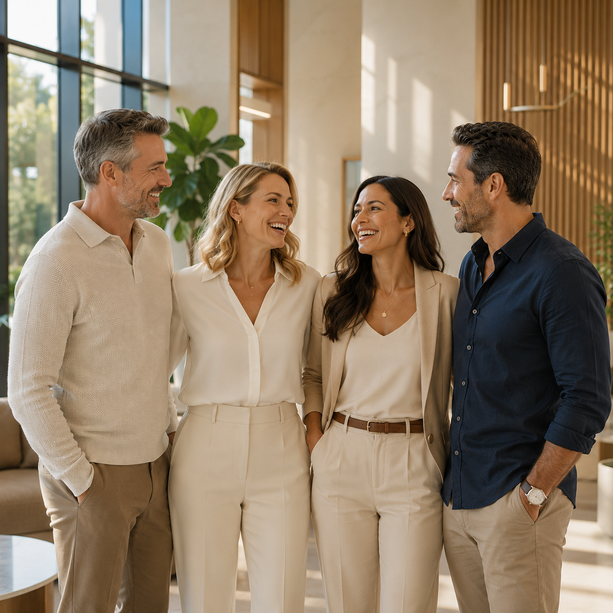 Diverse group of healthy adults gathered in a bright, modern wellness space, representing community, physician-guided care, and the Life Upgraded mission to support healthier living.