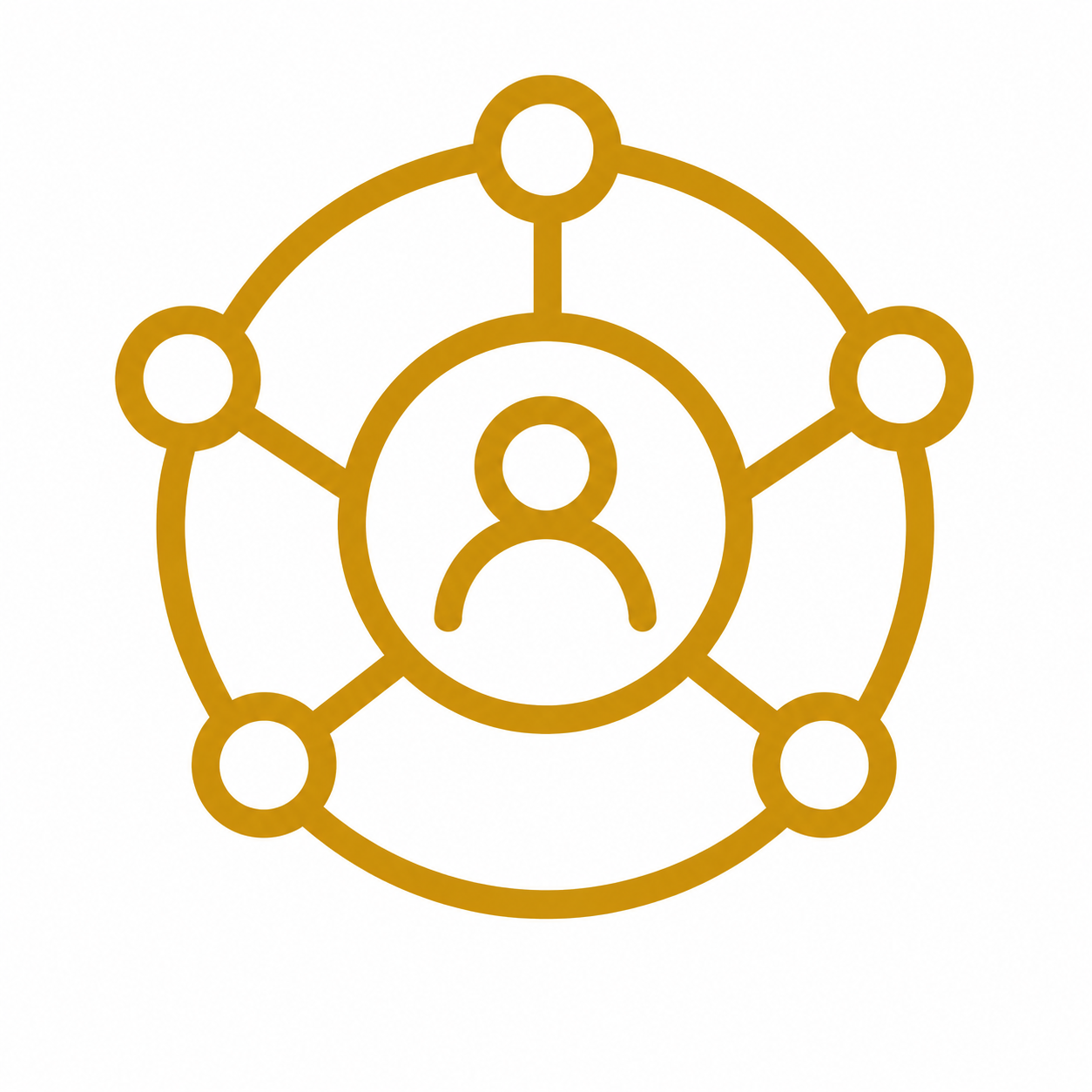 Gold outline icon of a connected provider network representing the growing Life Upgraded platform and provider community.