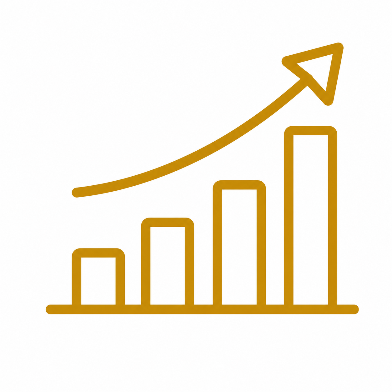 Gold outline icon of an upward-trending bar chart representing practice growth and business expansion for healthcare providers.
