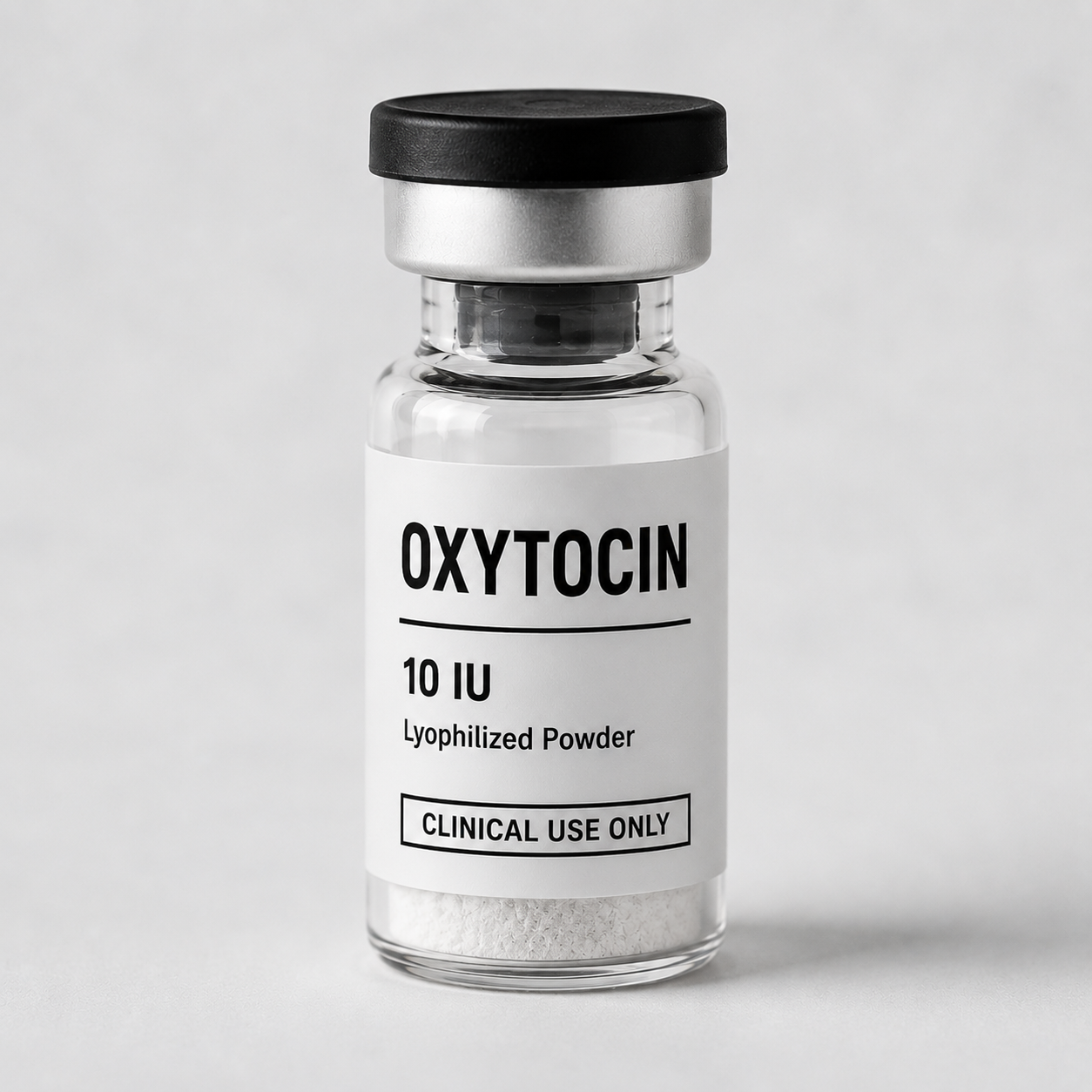 Clinical-use Oxytocin 10 IU lyophilized powder vial used in physician-guided sexual wellness and intimacy support programs.